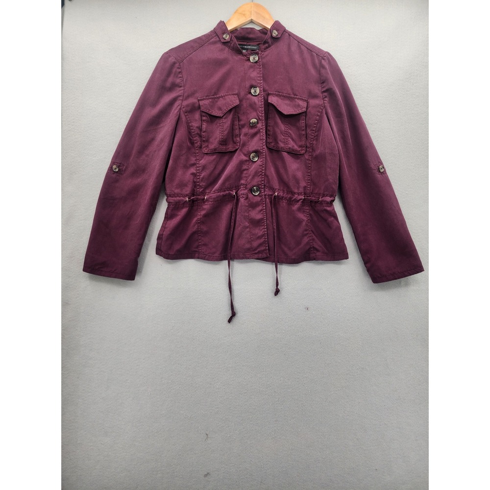 White House Black Market Utility Jacket 10P Burgundy Lyocell Drawstring Military